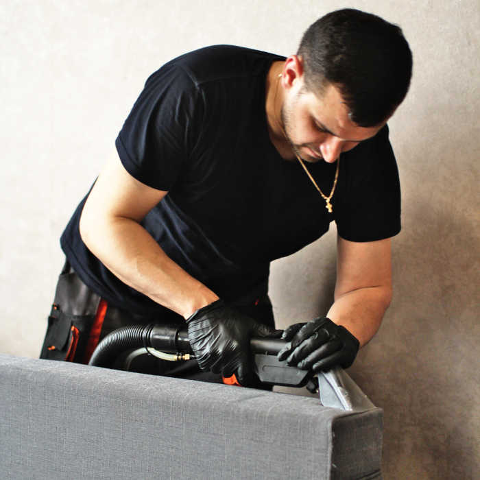 Чистка сірого дивана